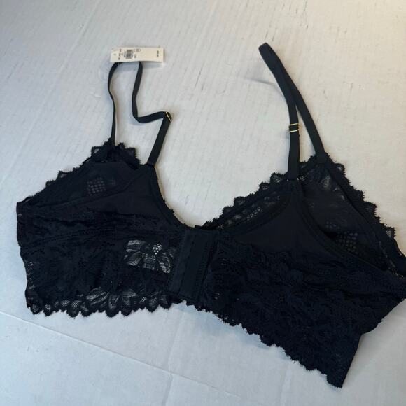 Aerie Sunkissed Lace Triangle Bralette True Black Longline Adjustable Small NWT - Picture 4 of 7